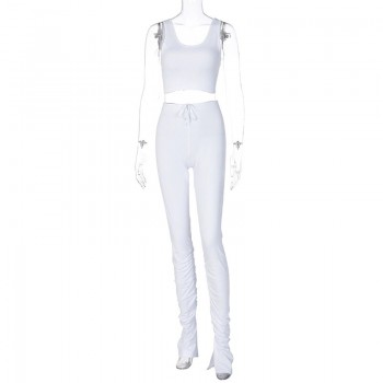 Simenual Tank Top And Stacked Pants 2 Piece Set Women Casual Sportswear Sleeveless Tracksuits Fashion Workout Grey Matching Sets